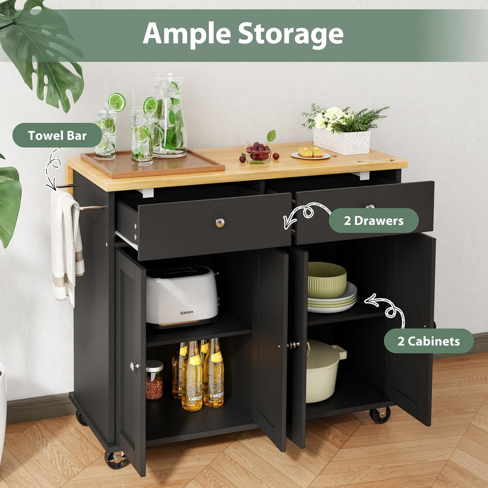 JY QAQA 39" Kitchen Island on Wheels with Storage Cabinet Kitchen Cart C...