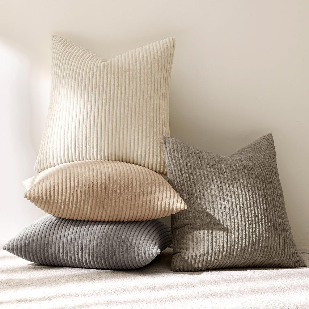 MIULEE Soft Corduroy Decorative Throw Pillow Covers Neutral Cream 20x20