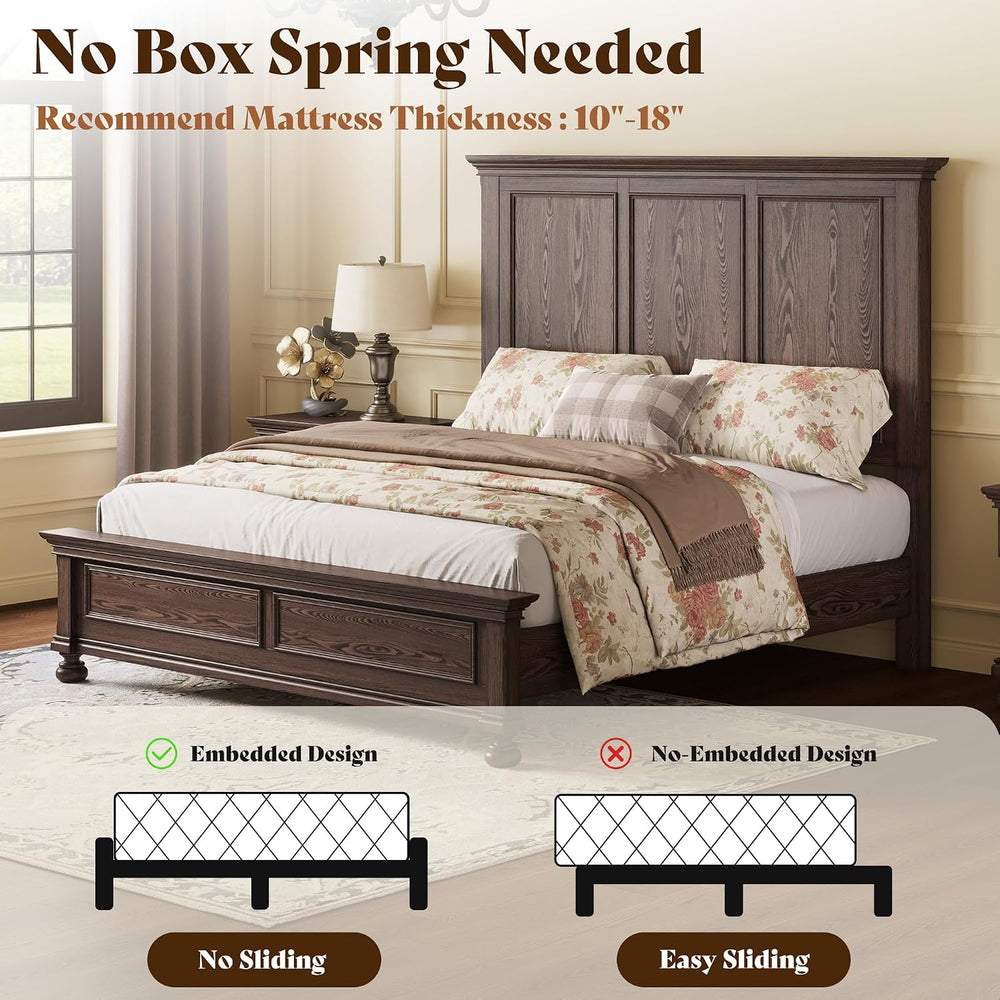 AMERLIFE Solid Wood 3-Piece Set, King Bed & 2 Nightstands, Dark Brown