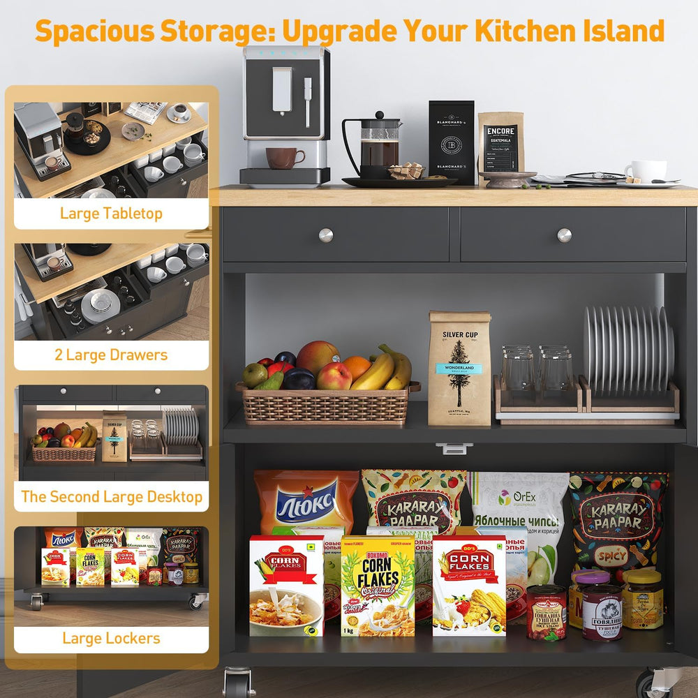 knoworld Rolling Kitchen Island with Storage Cabinet, 35.4'' Width Ki...