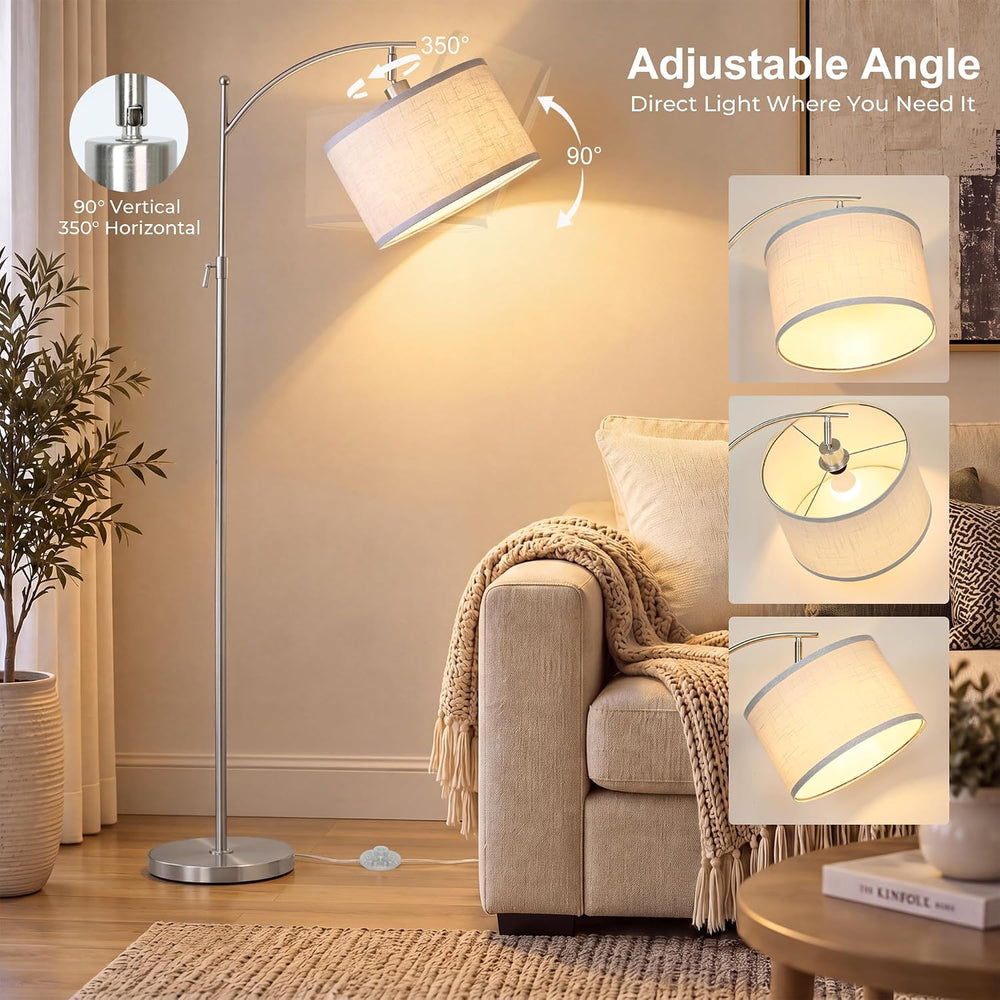 Brushed Nickel Arc Floor Lamp Adjustable Height 55-63in 3 Color 9W LED Bulb