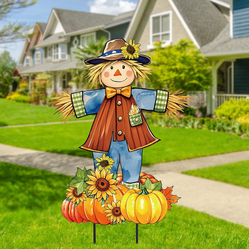 JarThenaAMCS 33" H Fall Large Scarecrow Metal Garden Stakes Rustic Pumpk...