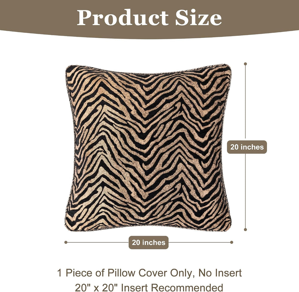 1-Piece Zebra Print Throw Pillow Covers 20x20 Inch, Black Gold