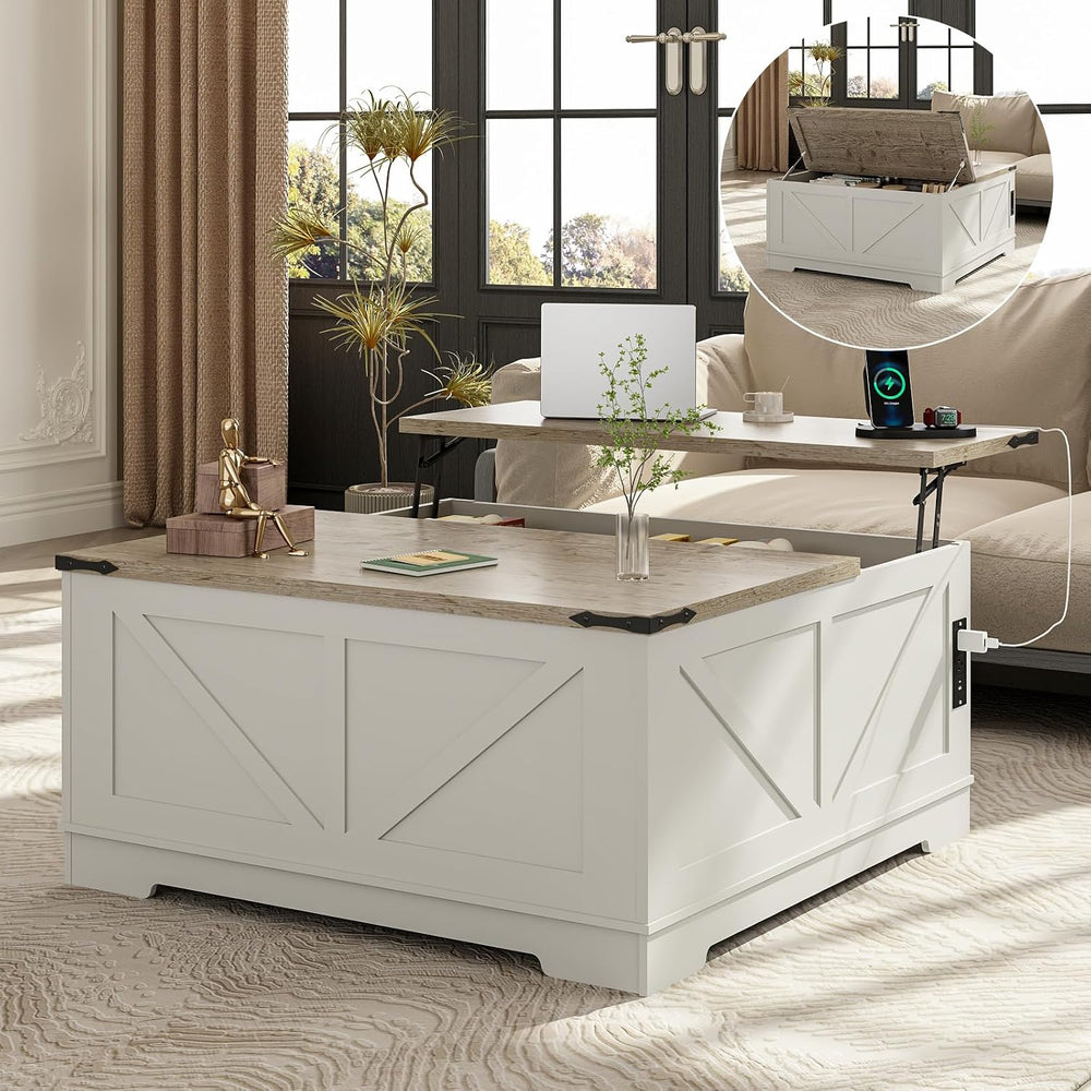 EAG 40" Large Lift Top Coffee Table with Storage, White