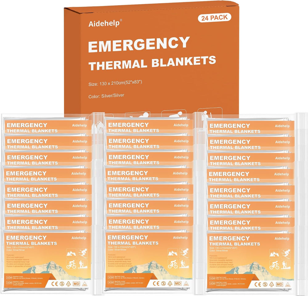 24 Pack Emergency Blankets - Mylar Thermal Space Blankets for Survival and Pr...