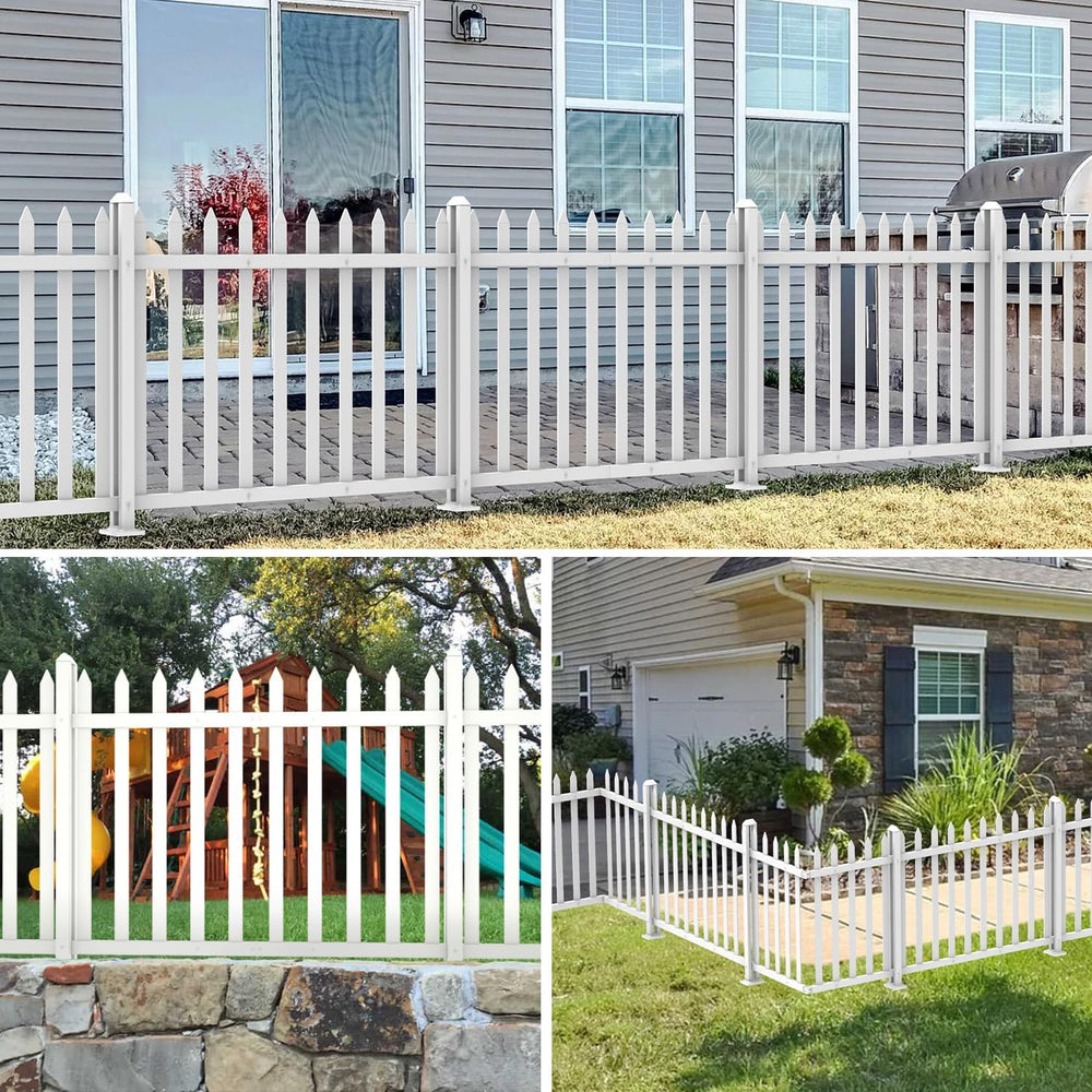 4 Sets Vinyl Picket Fence Panels White 84''Wx36''H PVC Decora...