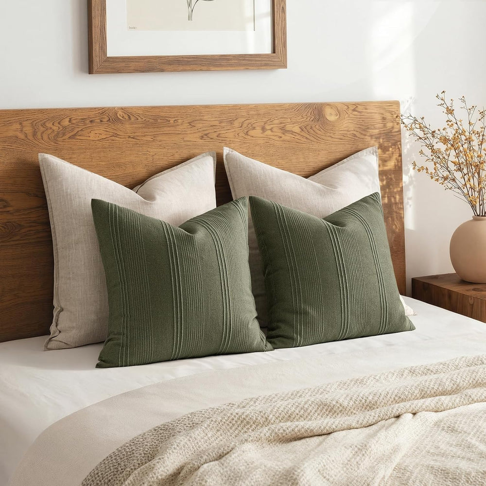 MIULEE Striped Euro Sham Pillow Covers 28x28 Inch Olive Green 2 Pack