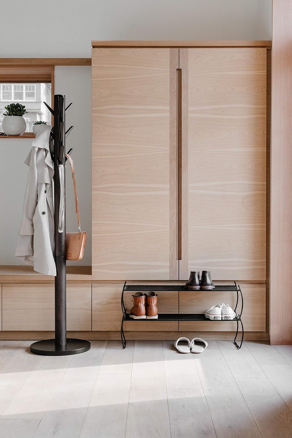Umbra Flapper Coat Rack, Flip Down Clothing Rack, 9 Hooks, Black/Walnut