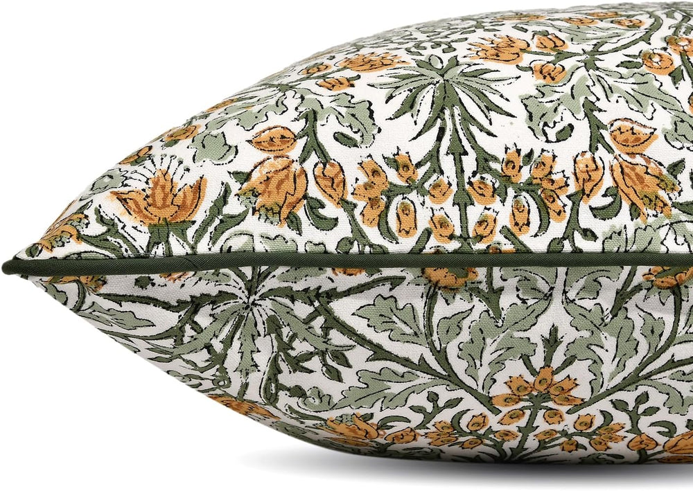Ridhi Goldenrod Yellow Block Print Cotton Pillow Cover 18x18 Inch Set of 2