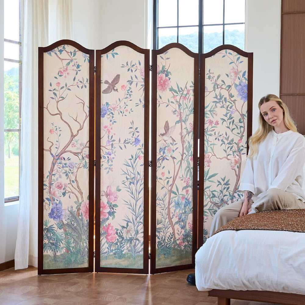 Svimi Oriental Style 4-Panel Wood Folding Screen Room Divider – Freestanding ...