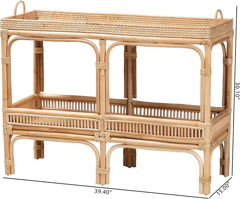 Bali & pari Lombok Modern Bohemian Natural Rattan 2-Tier Console Table