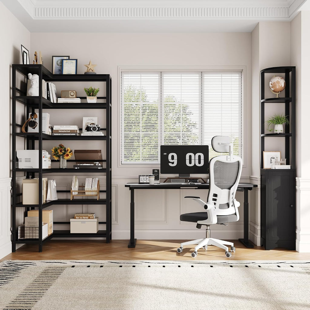 72" tall corner bookshelf, 6-tier l-shaped bookcase with, close-up detail