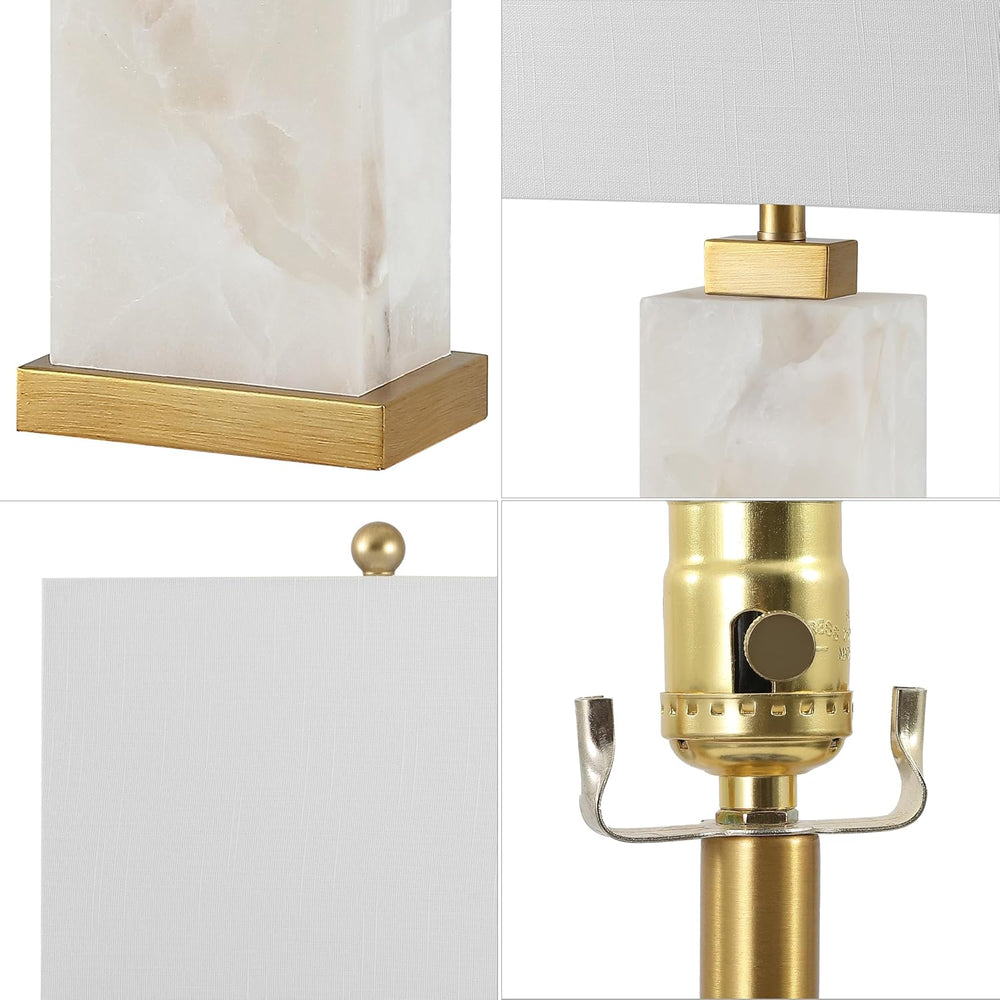 JONATHAN Y Elizabeth Alabaster Nightlight Lamp 27.5", White/Gold Painting
