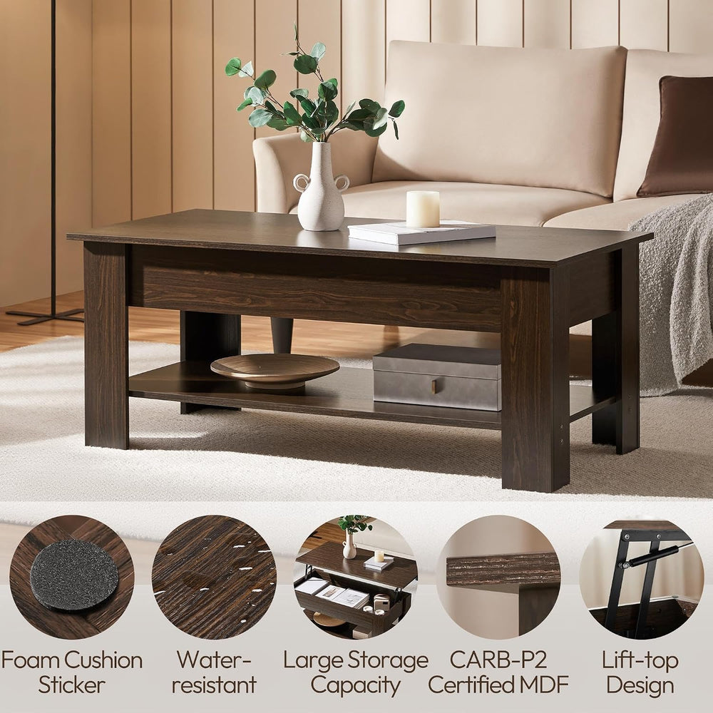 Yaheetech Lift Top Coffee Table with Hidden Storage & Shelf, Espresso,38....