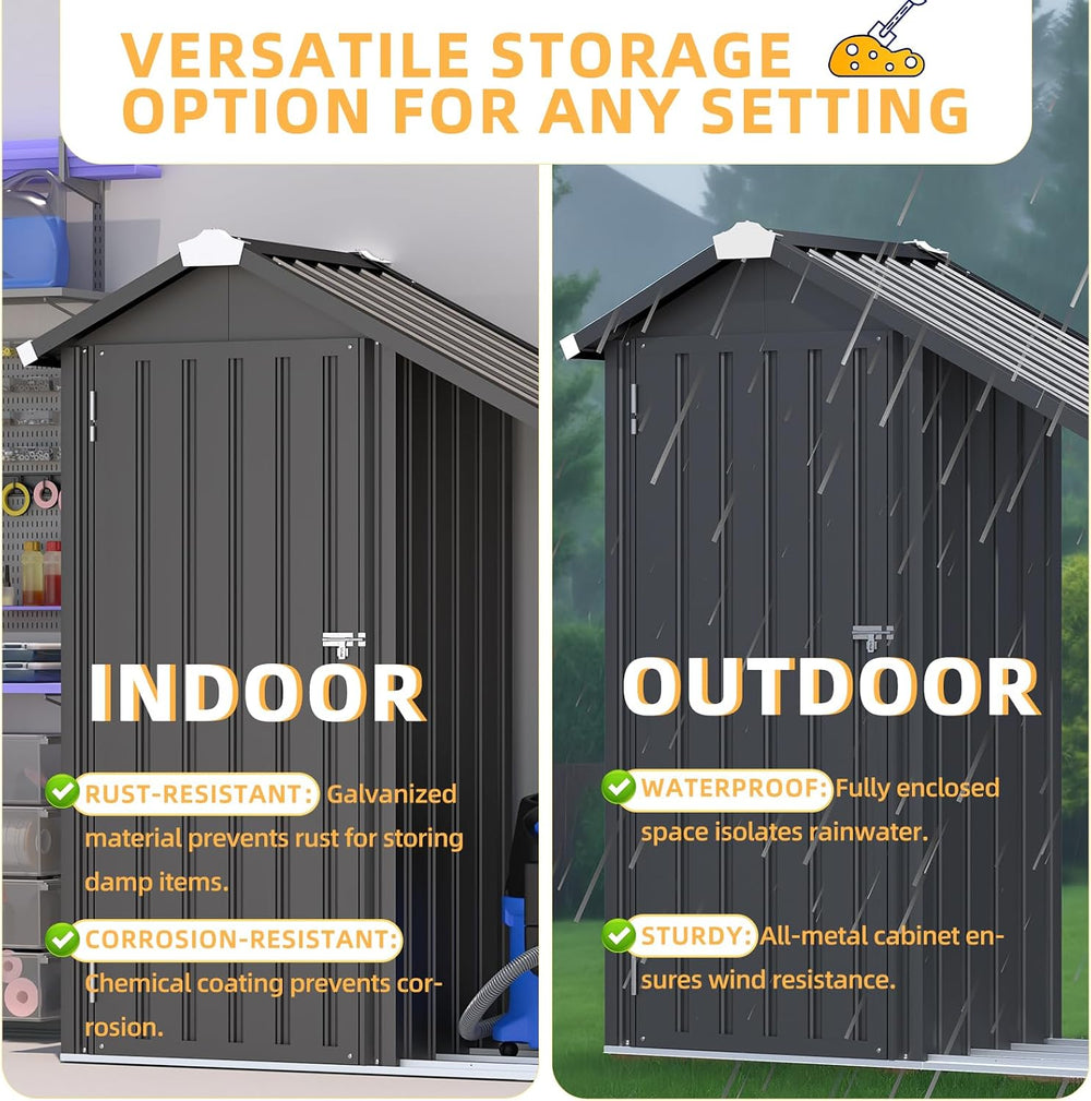 AECOJOY Outdoor Storage Cabinet Waterproof with Shelves and Firewood Rack