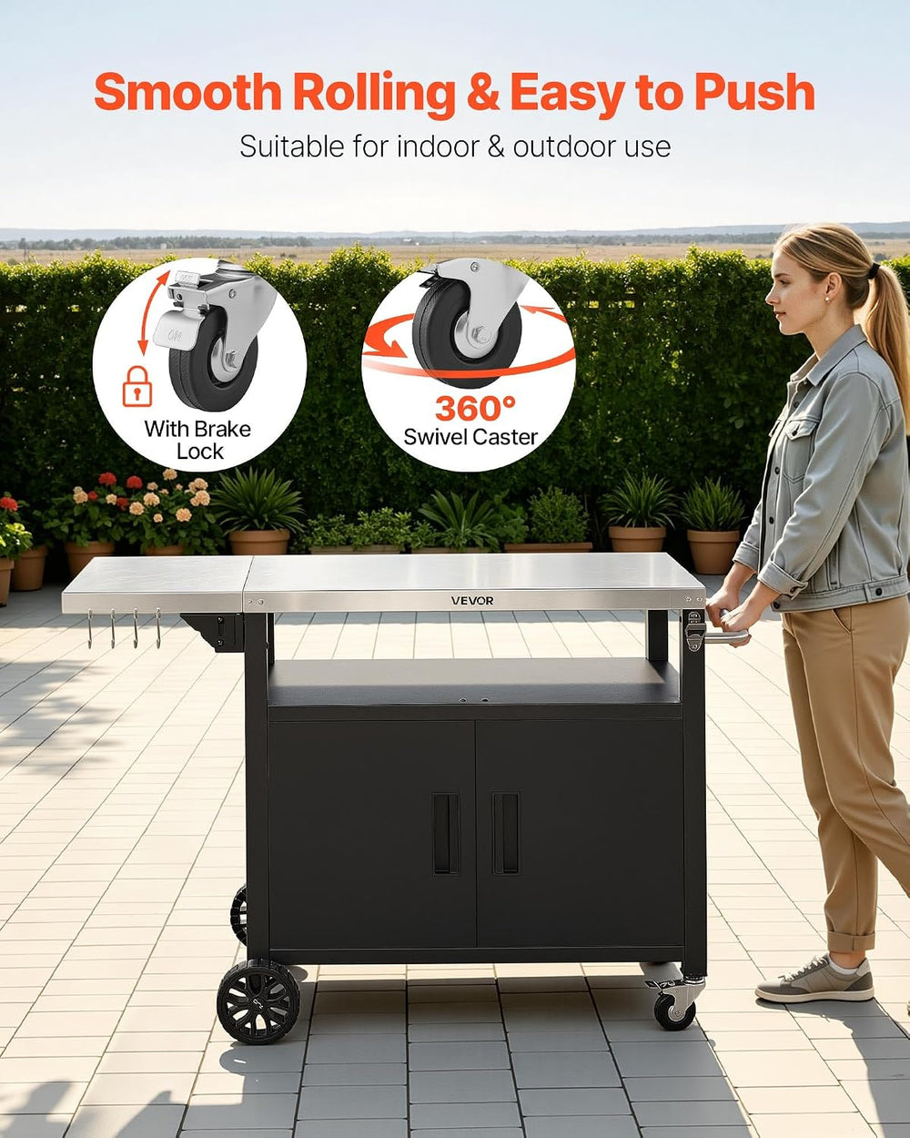 VEVOR Outdoor Grill Cart with Storage Cabinet, 48.9 Inch Grill Table, Waterpr...