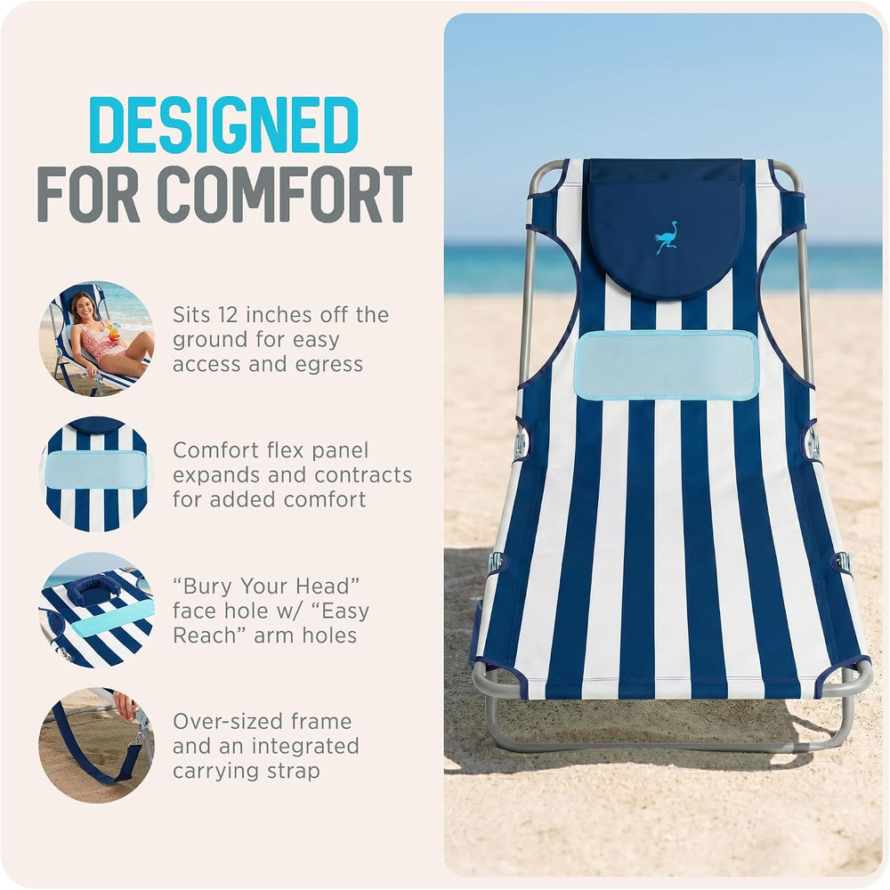 Ostrich the Ladies Comfort Lounger, Outdoor Reclining Beach Chair, Stripe