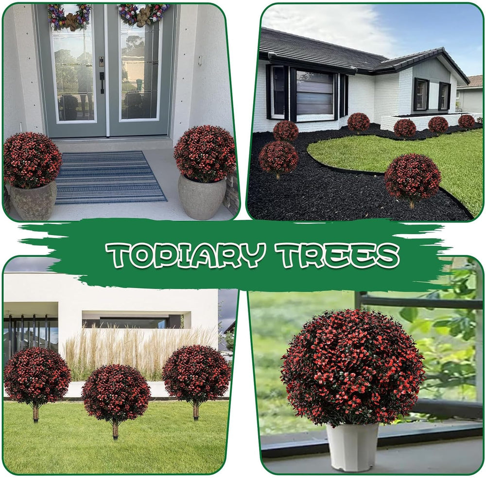 2 Pack 24" Artificial Fall Boxwood Topiary Balls with Ground Spikes, UV ...