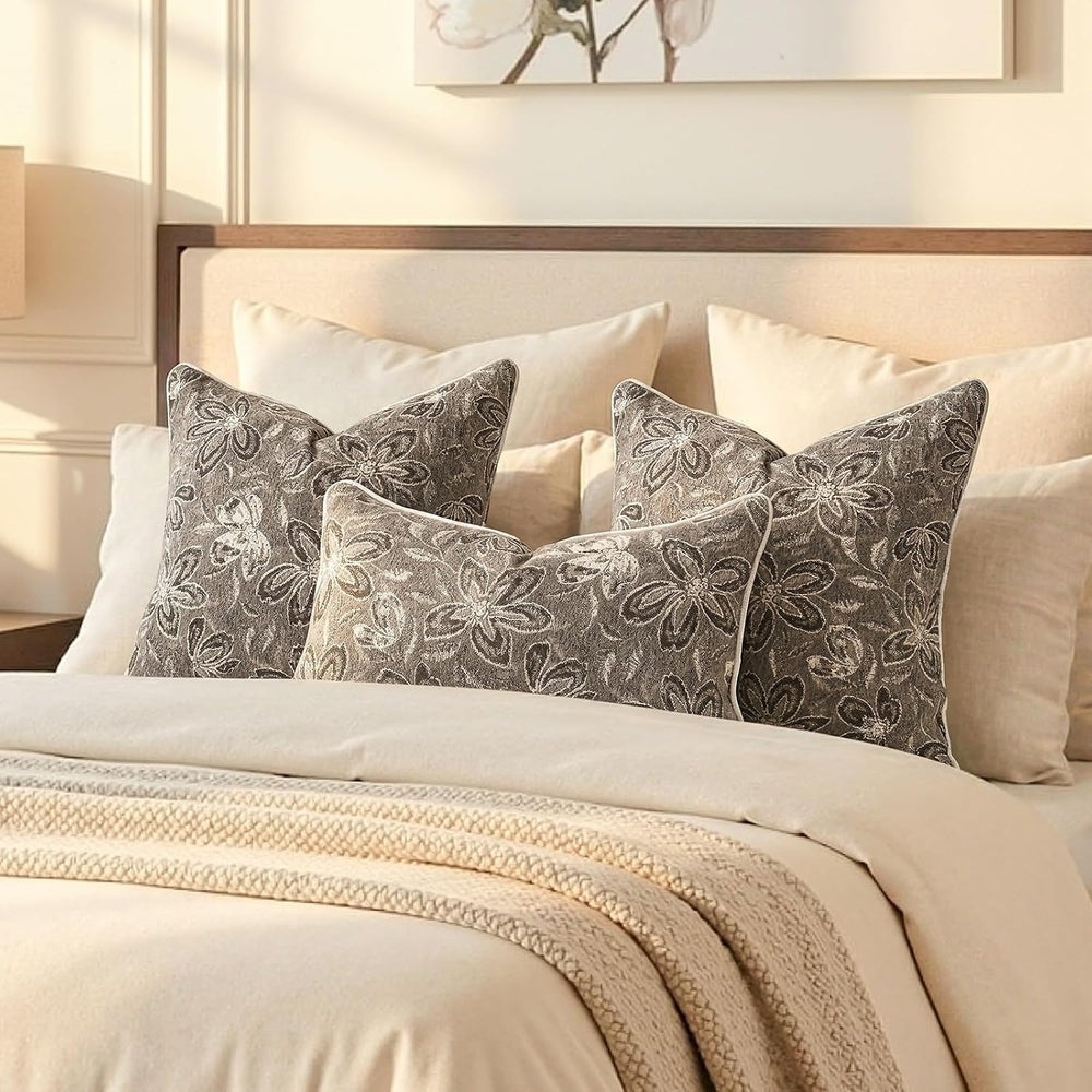 MATTINS Vintage Floral Patterned Throw Pillow Covers 24x24, Gray Brown 2PC
