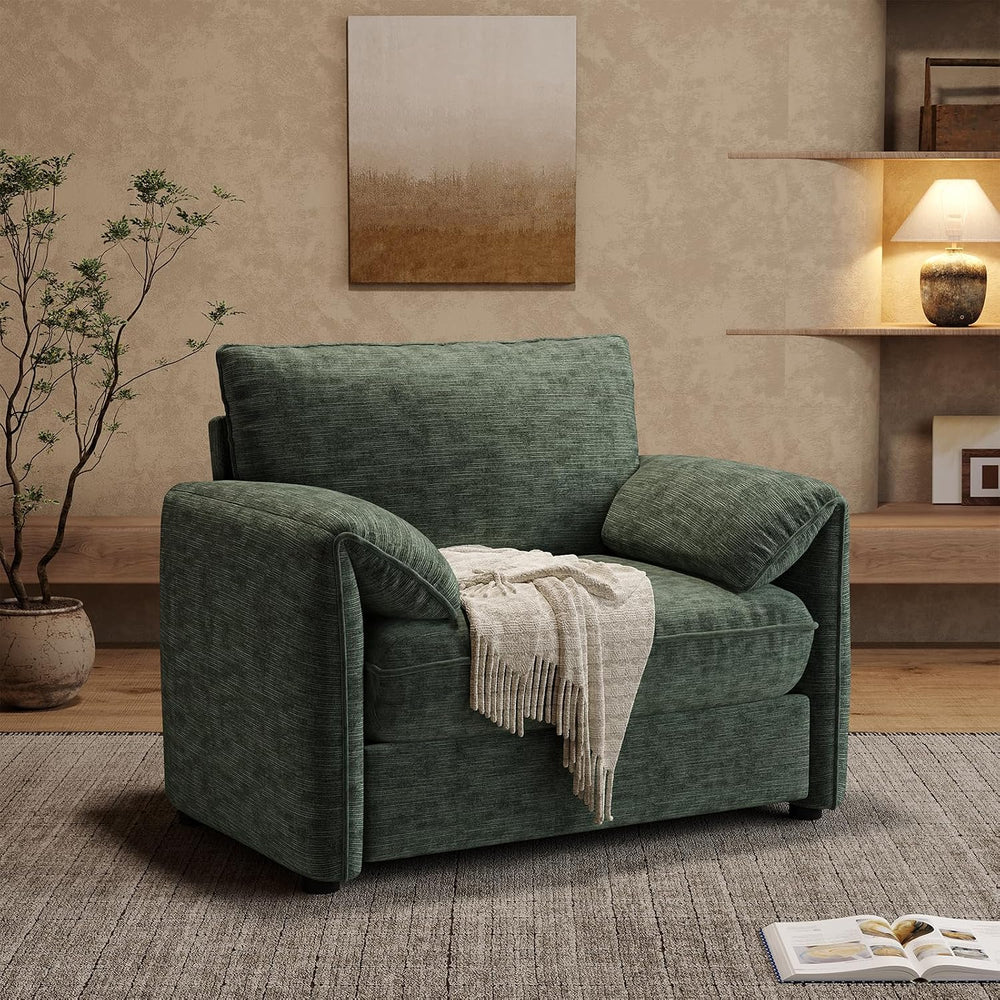 ONBRILL Oversized Accent Chair, 41 Inch Chenille Fabric Armchair, Green