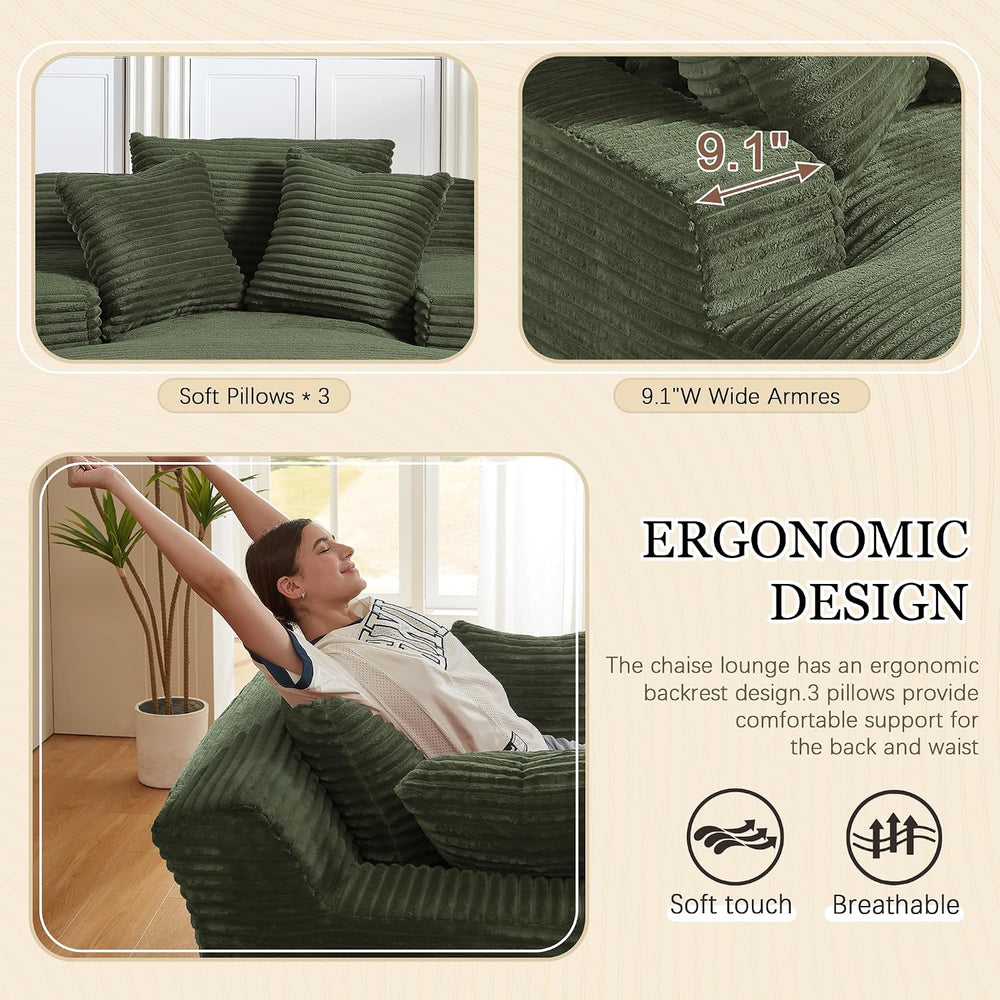HANXIN Couch Chaise Lounge Chair Indoor, Boneless Sleeper Sofa Bed, Green