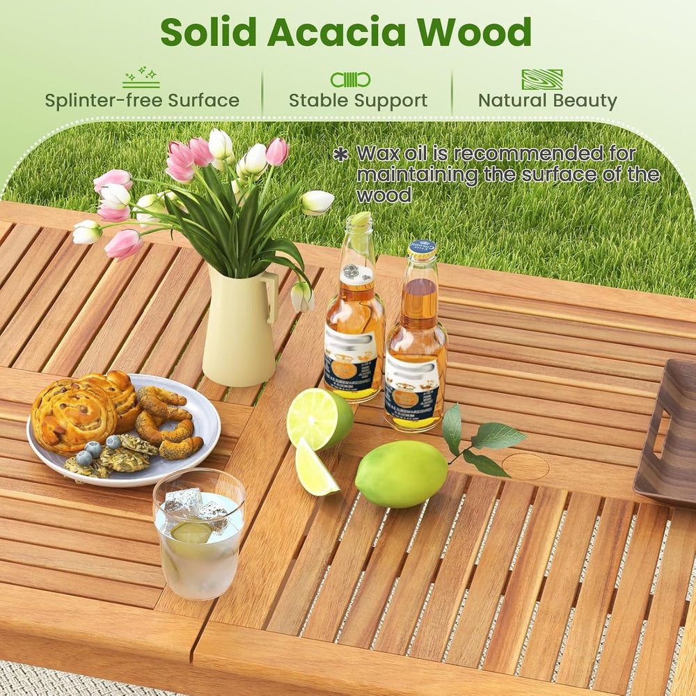 Tangkula 6-Person Outdoor Acacia Wood Dining Table, 67" Rectangular Table
