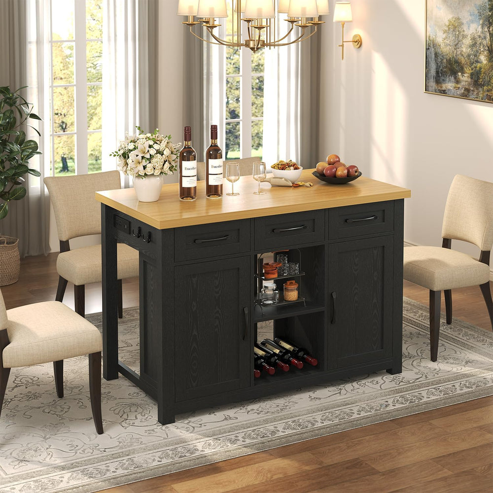 knoworld 47" Kitchen Island with Storage for Kitchen Dining Room, Black