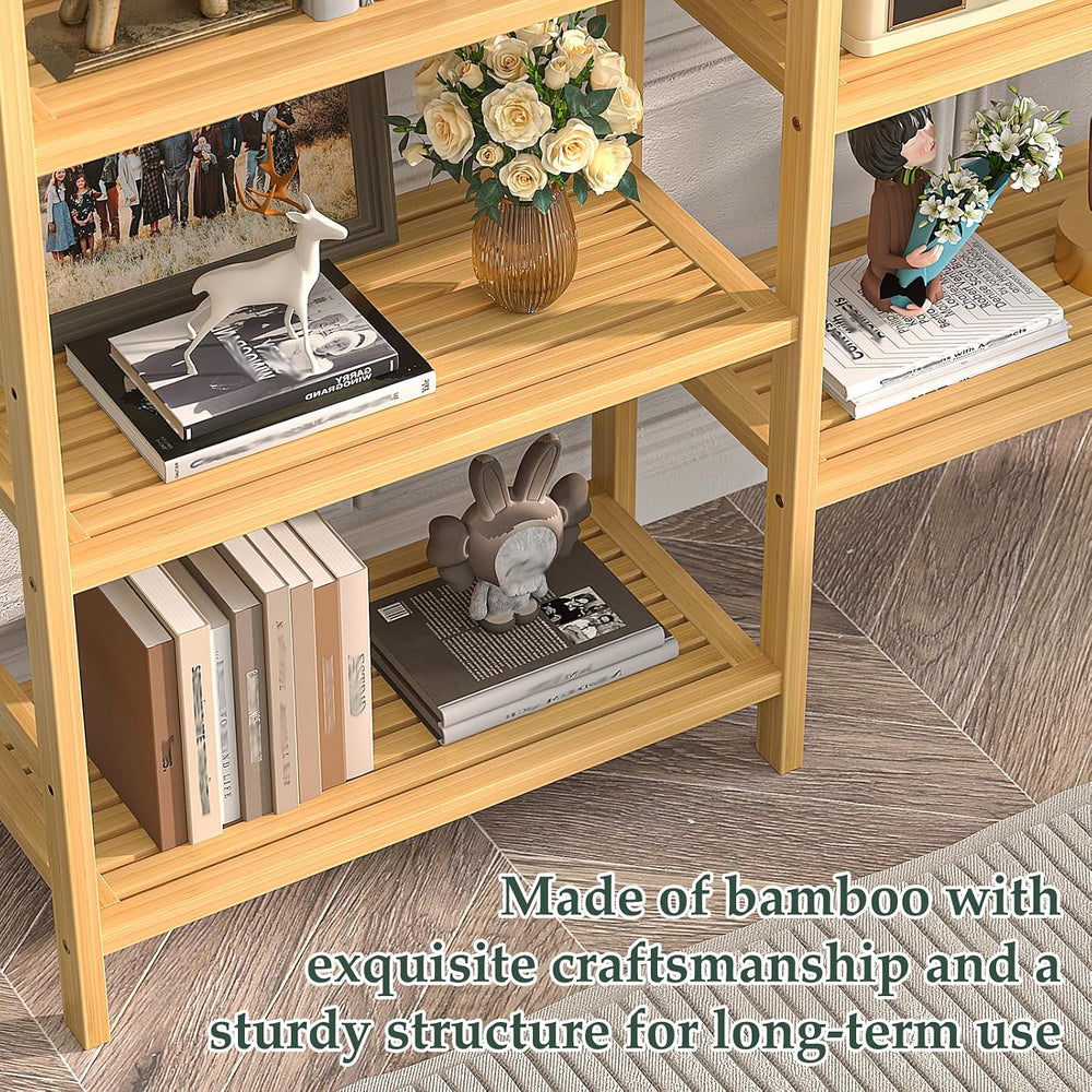 Homykic 72.5” Tall Bamboo Bookshelf, 6-Tier Double Wide Open Bookcase