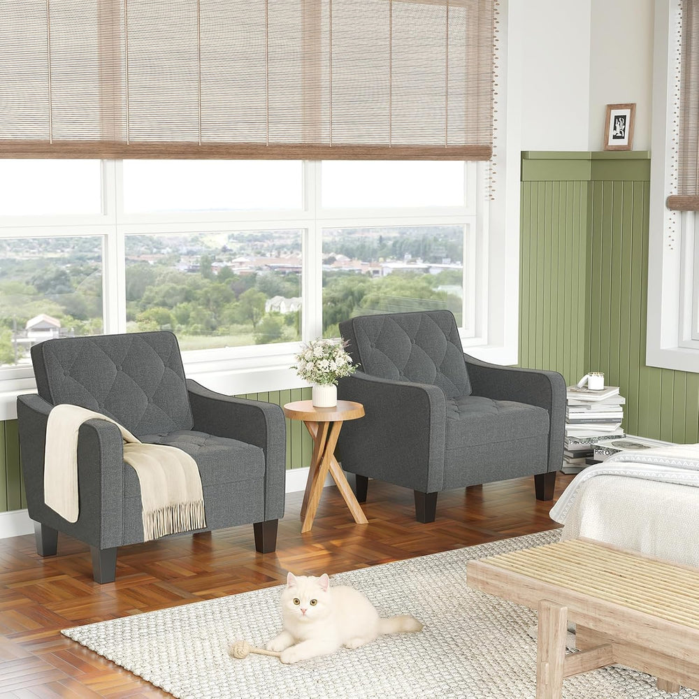 STHOUYN Grey Accent Chairs, Wide Comfy Arm Chairs for Living Room, Office