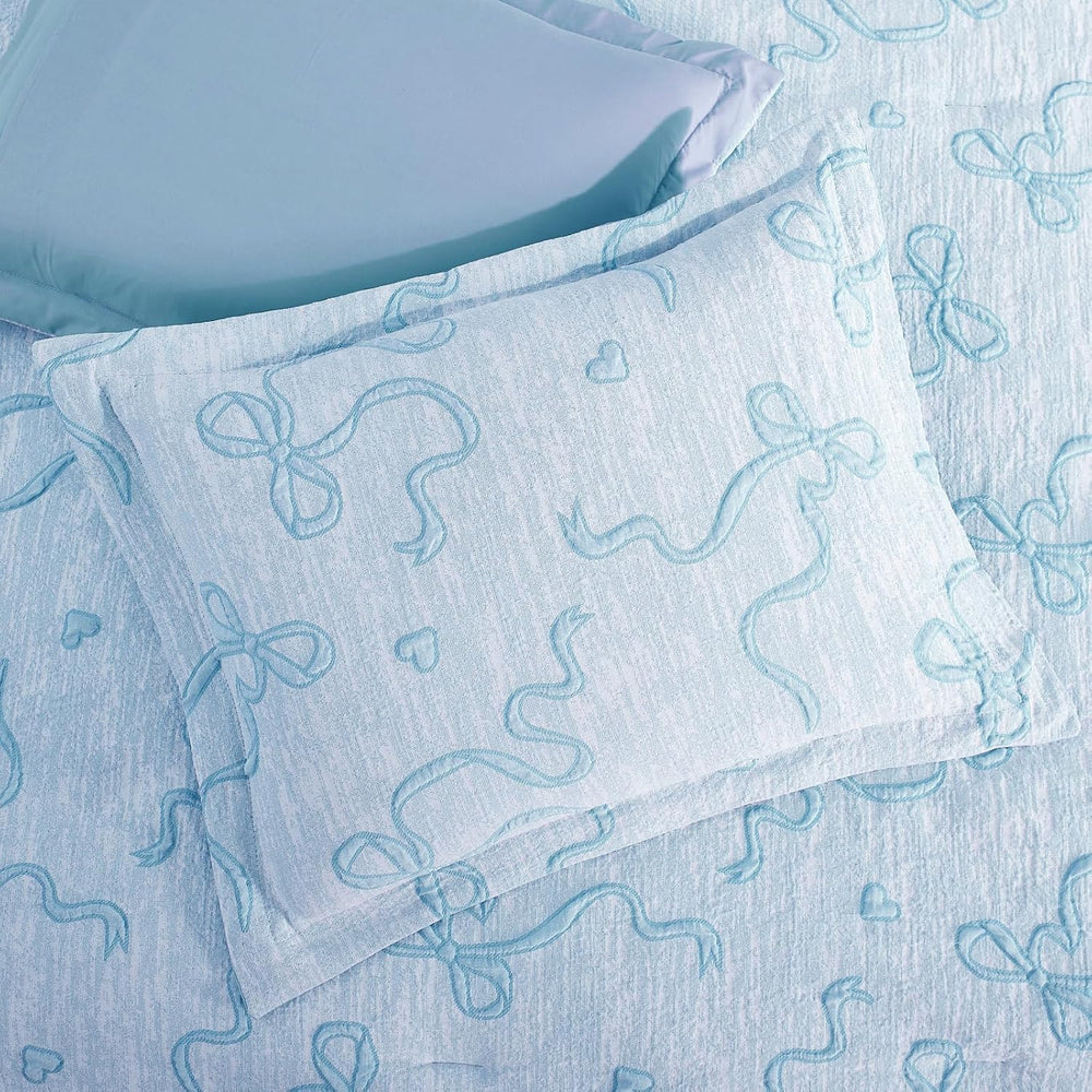 Full Size Comforter Sets for Girls - 7 Pieces Bow Bedding Set Bed in a Bag