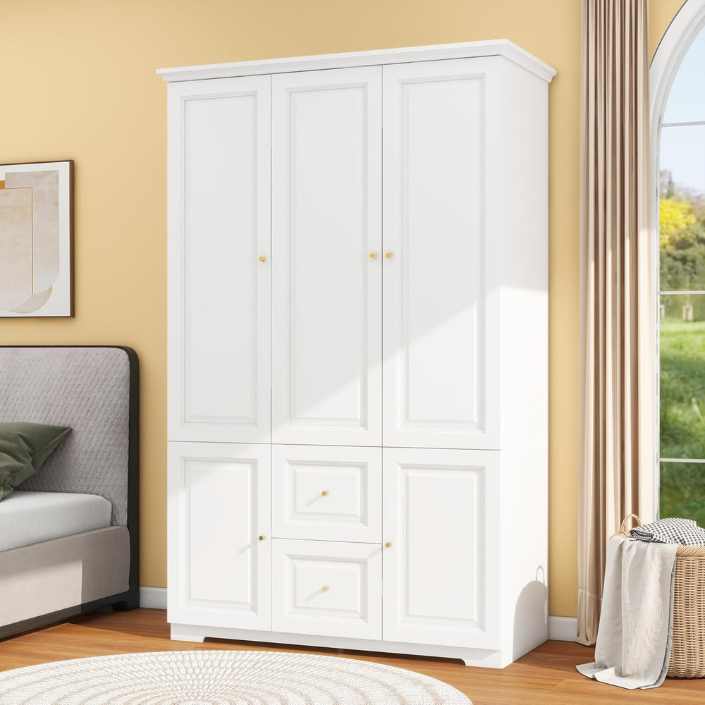 White Armoire Wardrobe Closet with 2 Drawers: 75" H x 47" W