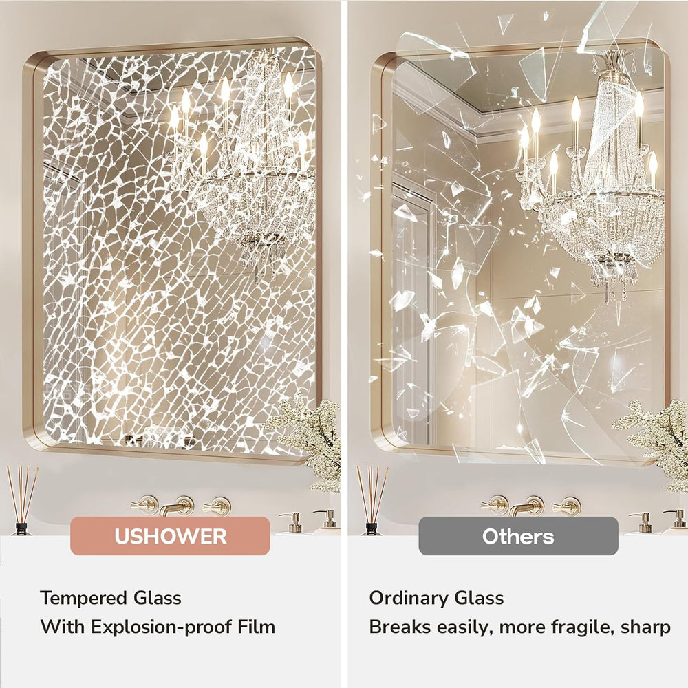 USHOWER Gold Bathroom Mirrors for Over Sink 22"x30" 2 Pack