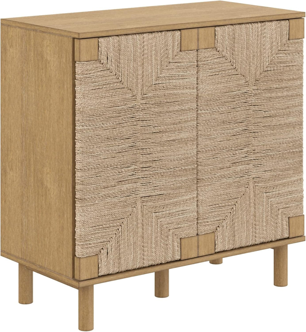 Nathan James Beacon Accent Buffet Sideboard Cabinet, Natural Light Wood Storage with Adjustable Interior Shelf and Seagrass Doors, for Hallway, Entryway or Dining Room, Light Brown
