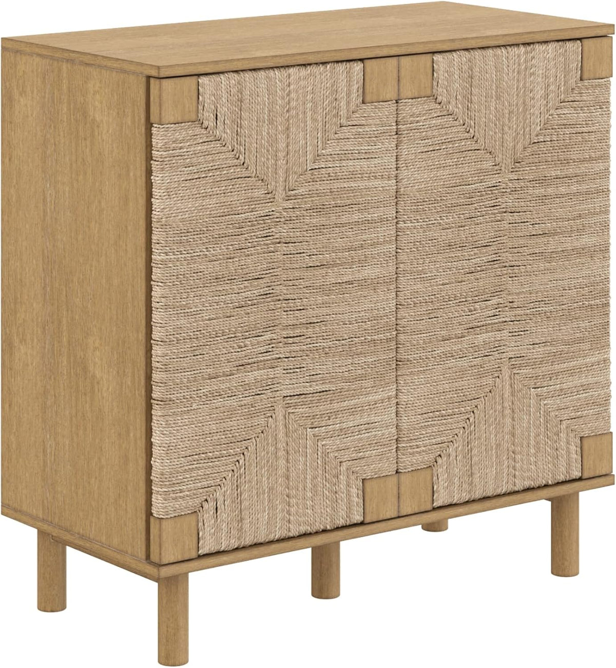 Nathan James Beacon Accent Buffet Sideboard Cabinet, Natural Light Wood Storage with Adjustable Interior Shelf and Seagrass Doors, for Hallway, Entryway or Dining Room, Light Brown