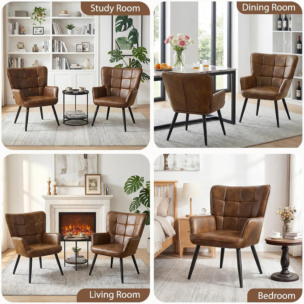 Furniliving PU Leather Armchair, Modern Mid Century Accent Chair with Backres...
