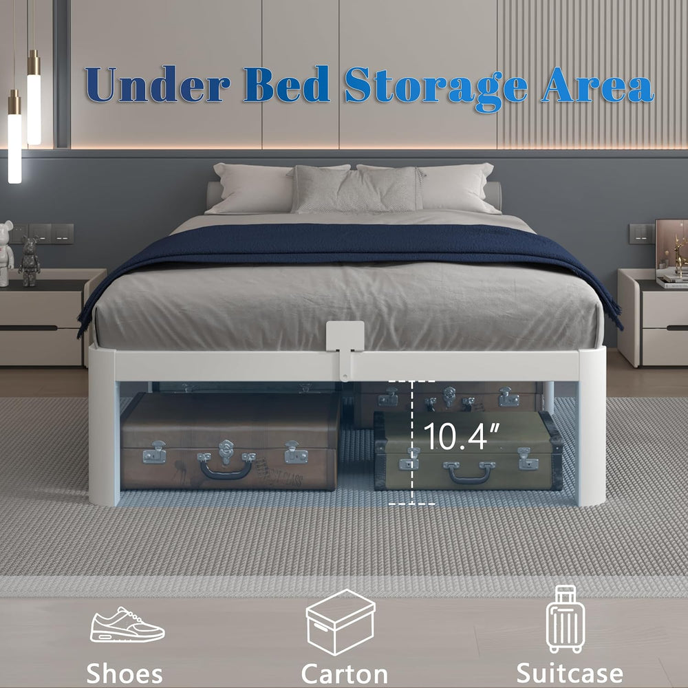 12 Inch Twin Bed Frame with Metal Gasket, White Single Bed Base