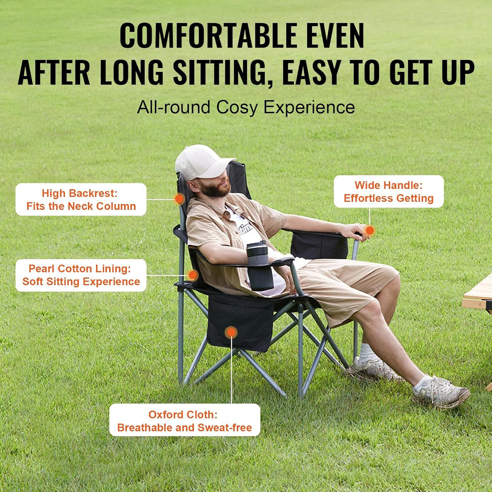 VEVOR Oversized Camping Folding Chair, Portable Heavy Duty Outdoor Quad Lumba...