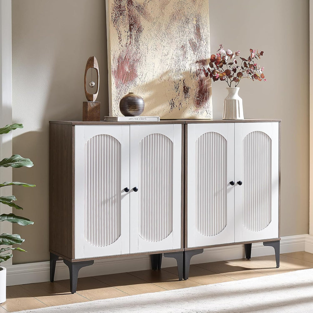 Storage Cabinet with 2 Arched Doors, Walnut/White, 1PCS