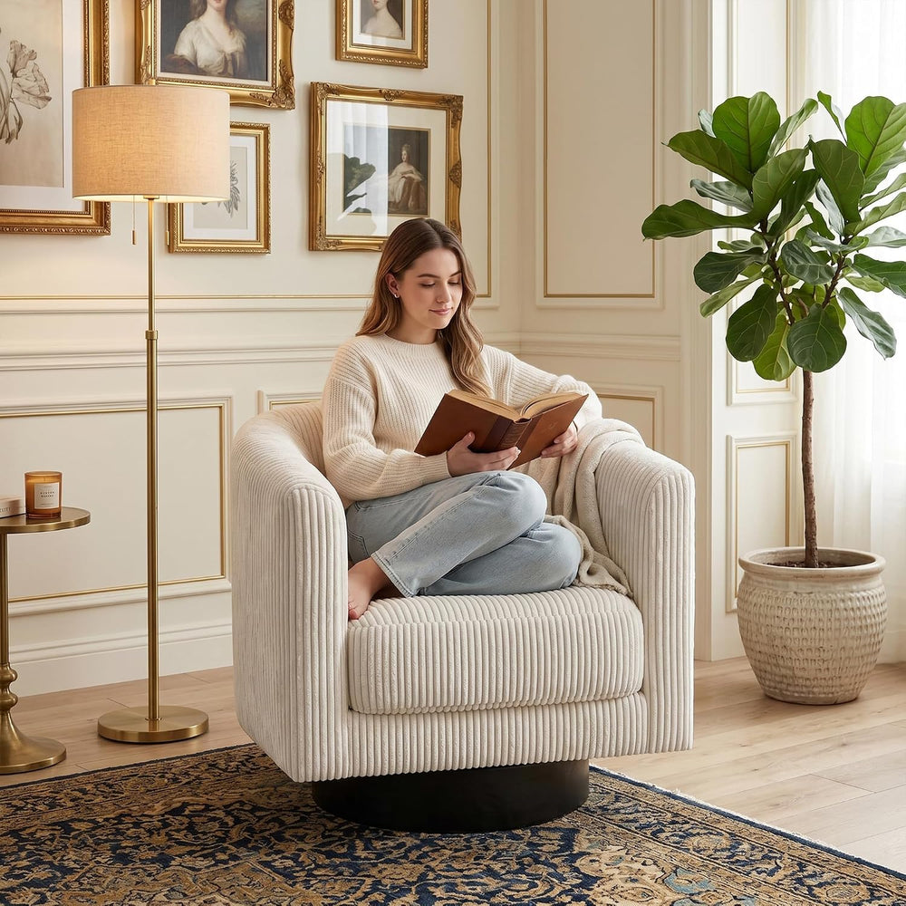 Swivel Accent Chairs, 360 Degree Bucket Chair, Modern Upholstered Barrel Armc...