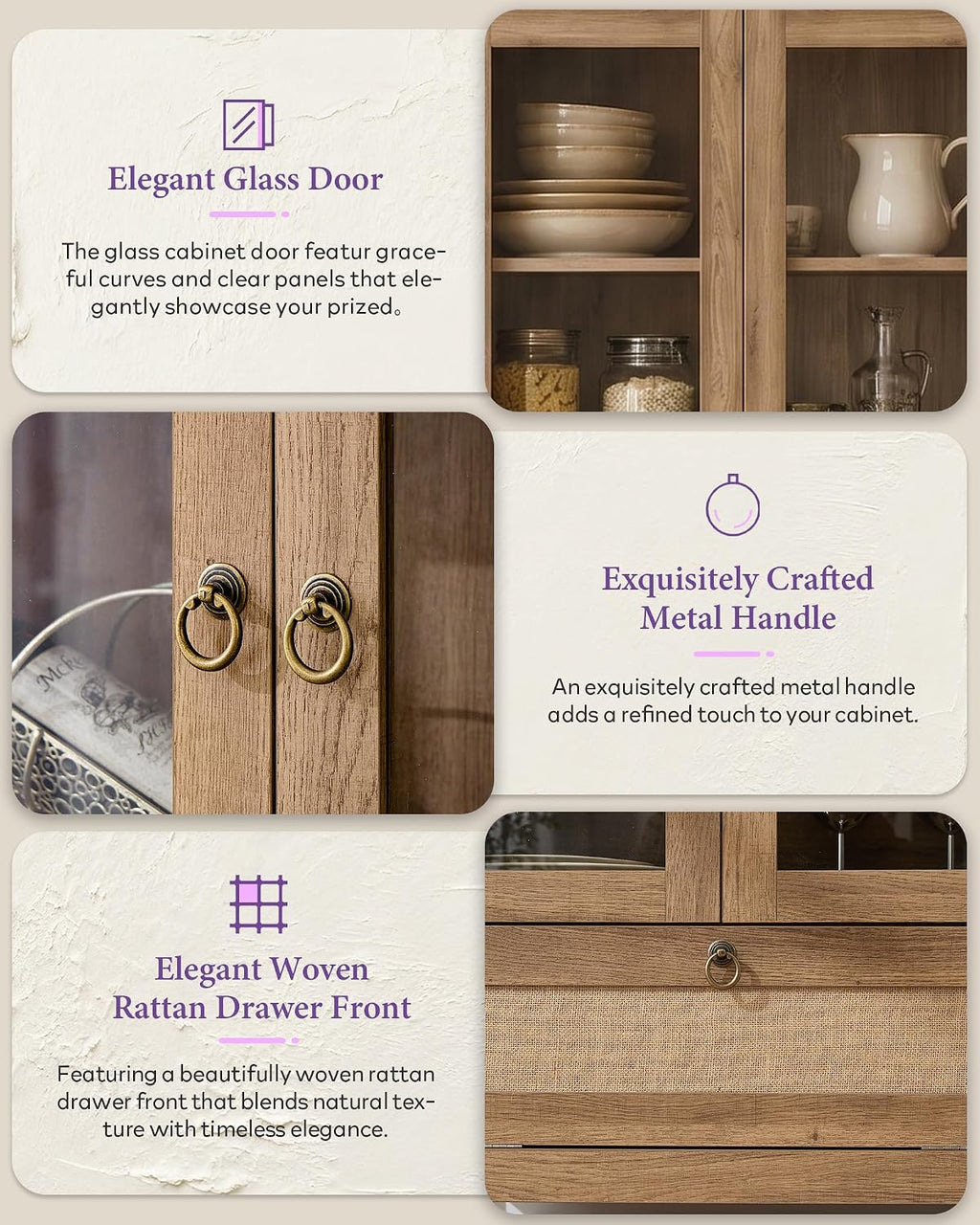 TYBOATLE 71'' Arched Pantry Cabinet with Glass Door for Kitchen Dining Room