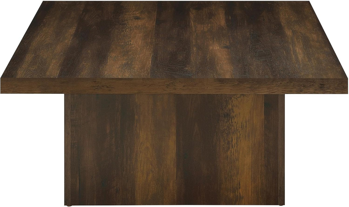 Coaster Home Furnishings - Devar - Wood - Square Coffee Table with Pedestal Base, Geometric Design and Transitional Style - Living Room - Dark Pine - 710888