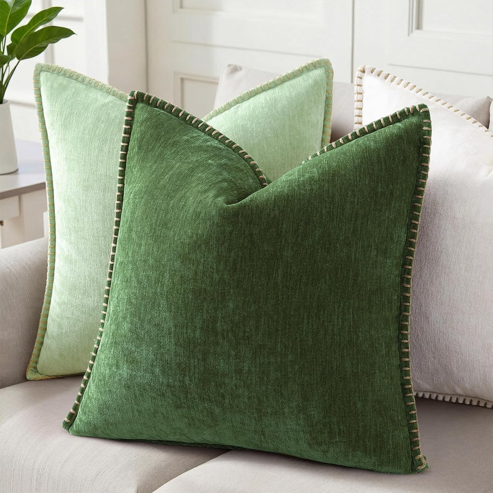 Pallene Chenille Soft Moss Green Throw Pillow Cover 24x24 Set of 2