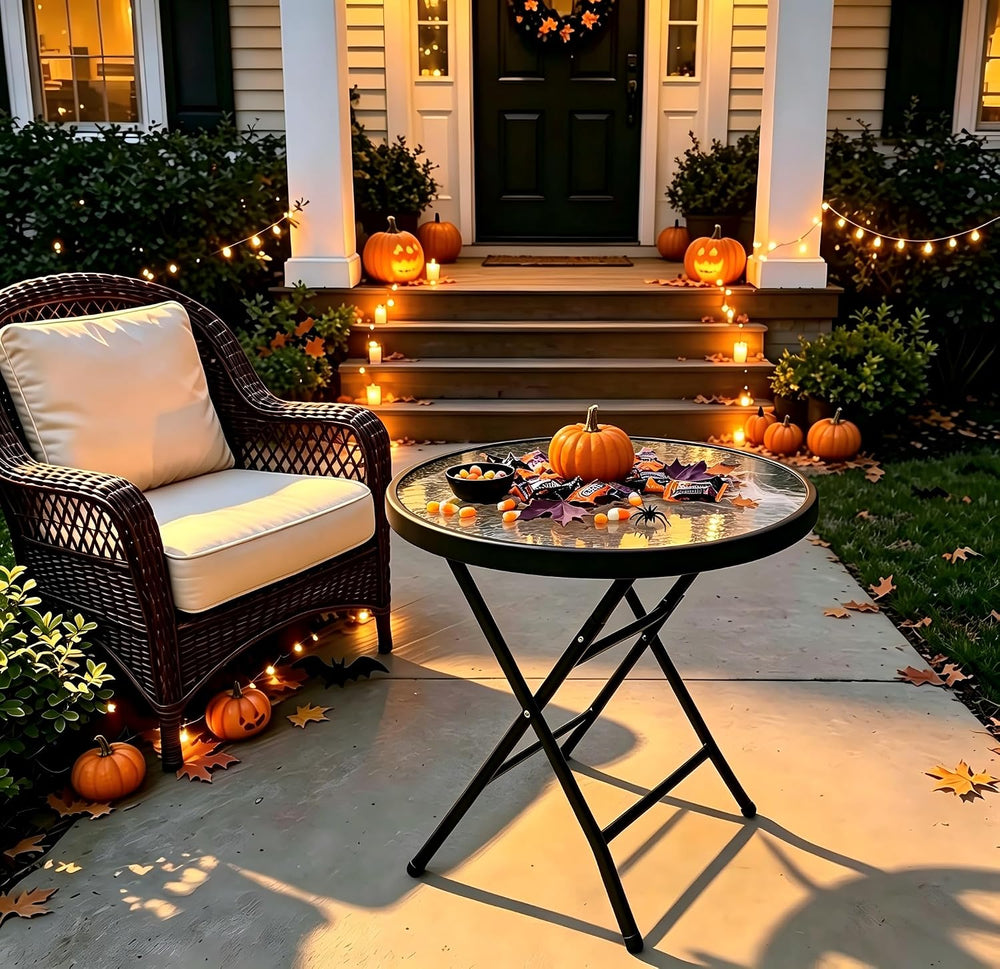 Outdoor Side Table, Small Patio End Table Set of 2, Black