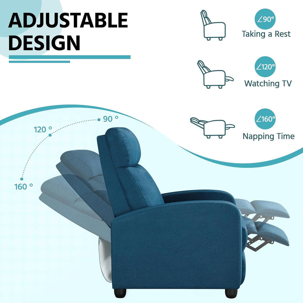Yaheetech Recliner Chair with 3 Adjustable Angles Living Room Chairs Blue