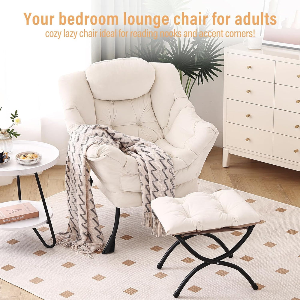 Furlide Lazy Chair with Ottoman, Modern Chair with Folding Footrest, Lounge A...