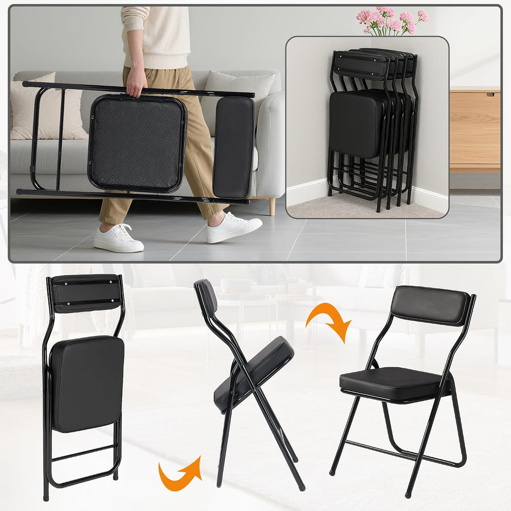 Padded Folding Dining Chairs with Cushion,Black,4 Pack