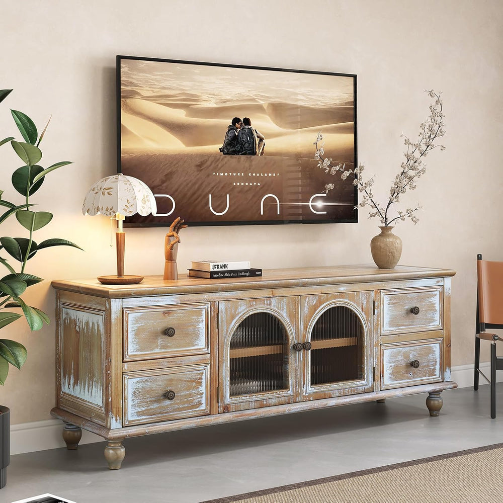 LKTART 60" Solid Wood TV Stand,Entertainment Center with Storage Drawers