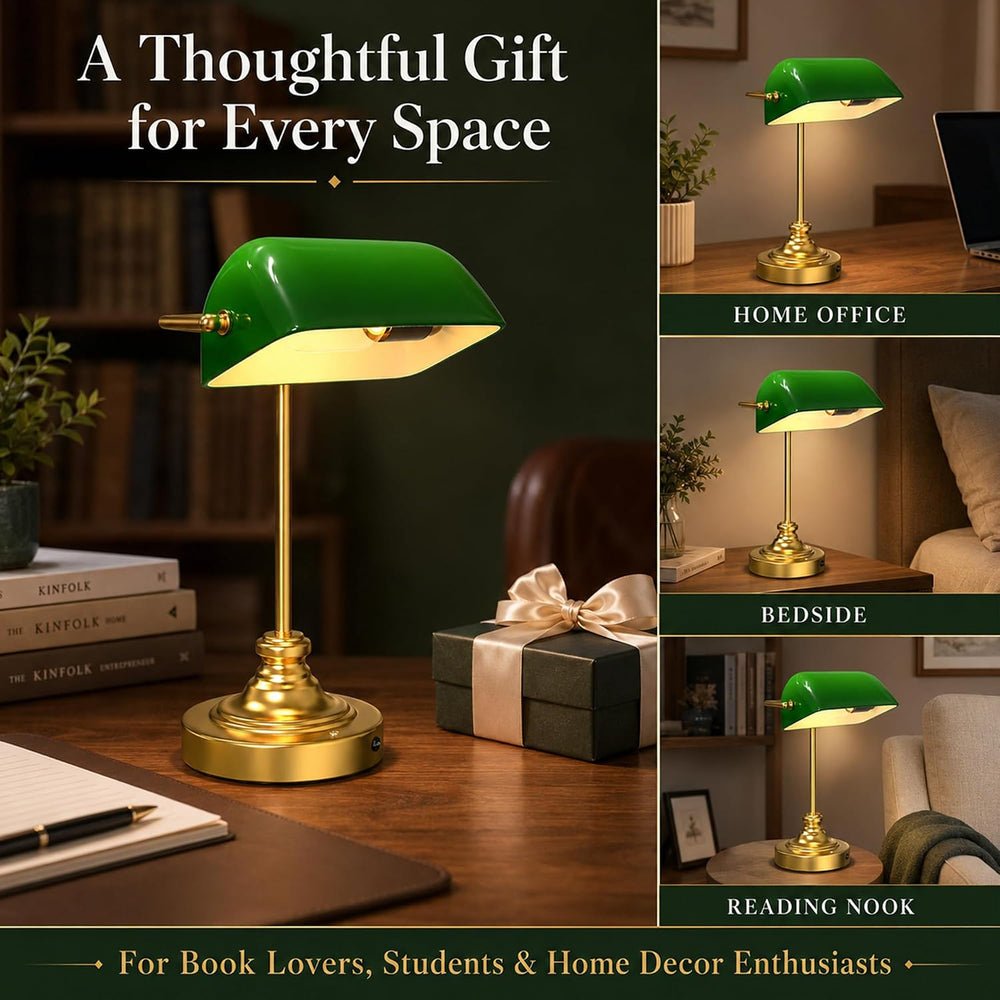 MOKOQI Cordless Bankers Lamp Rechargeable Green Glass Desk Lamp