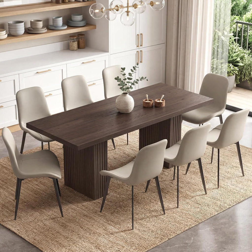 Rectangular Dining Table Set with 8 Chairs, Oak Farmhouse | Modern Kitchen Dining Set for Apartment or Living Room, Sturdy Construction with Easy Assembly