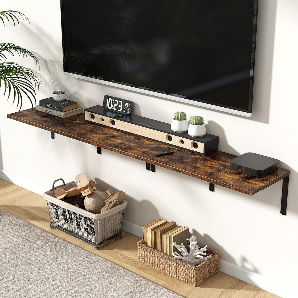 Fun Memories Rustic Brown 12 Inch Deep Floating Shelves Set of 2, Wall Mounte...